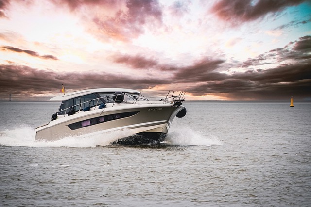 Speed boat at sunset